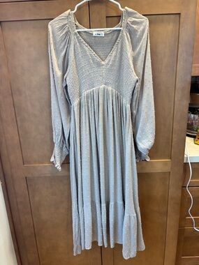 Beige Swiss Dot Smocked dress